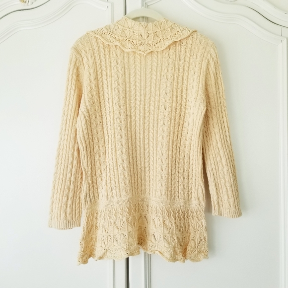 Ralph Lauren Cream Ecru Crochet 3/4 Sleeve Open Front Cardigan Sweater Medium - Picture 2 of 4
